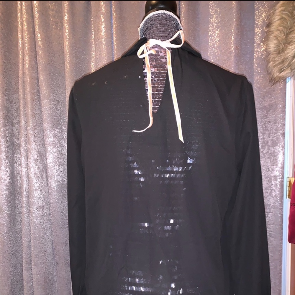 Zara Basic Black Blouse With Pink Bow - image 2